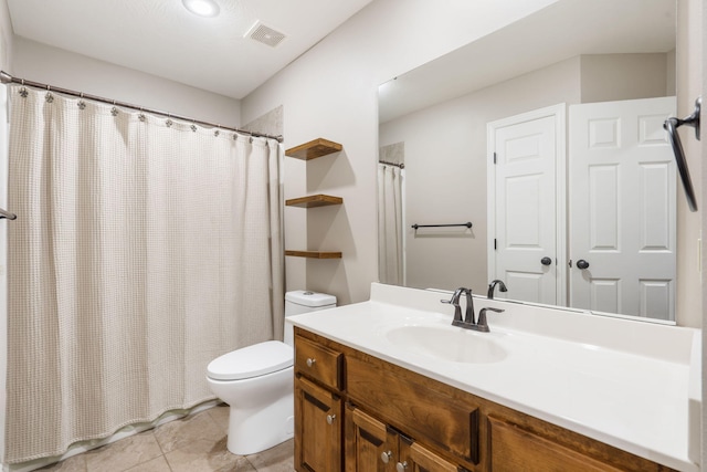 1545 N Oakfair Pl, Springfield, MO 65802 - bathroom with vanity, tile patterned floors, and a shower with shower curtain