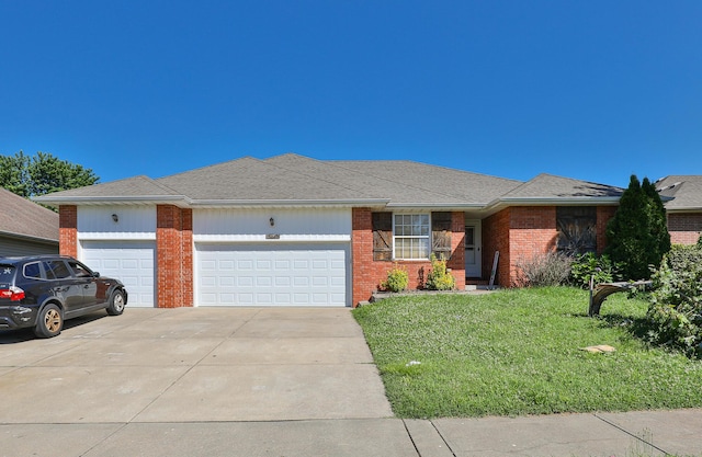 5441 Basswood Ct W, Springfield, MO 65802 - single story home featuring a garage, driveway, a front yard, and brick siding