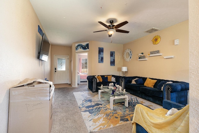 5441 Basswood Ct W, Springfield, MO 65802 - living room featuring carpet flooring and ceiling fan