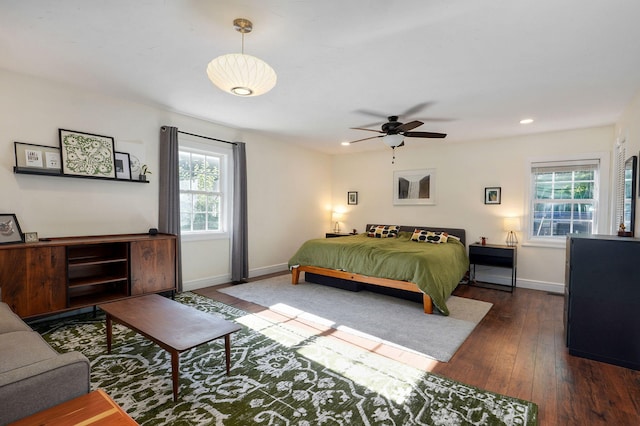223 E Silsby St, Springfield, MO 65807 - bedroom featuring hardwood / wood-style floors, recessed lighting, and a ceiling fan