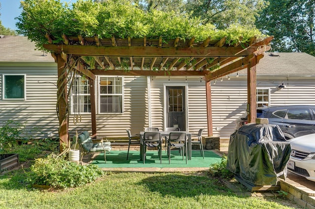 223 E Silsby St, Springfield, MO 65807 - back of house featuring a pergola, a lawn, and a shingled roof
