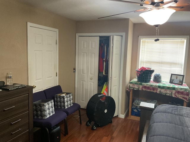 4811 State Route Cc, West Plains, MO 65775 - bedroom with dark wood-type flooring, a closet, and ceiling fan