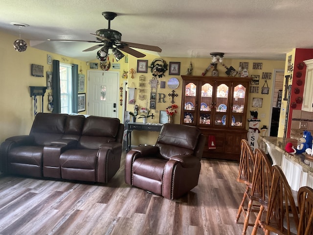 4811 State Route Cc, West Plains, MO 65775 - living area with a ceiling fan, wood finished floors, and a textured ceiling