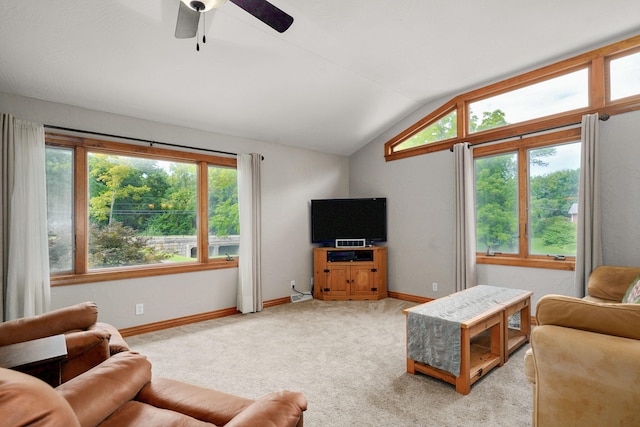 623 E Weaver Rd, Springfield, MO 65810 - living room with vaulted ceiling, plenty of natural light, ceiling fan, and light carpet