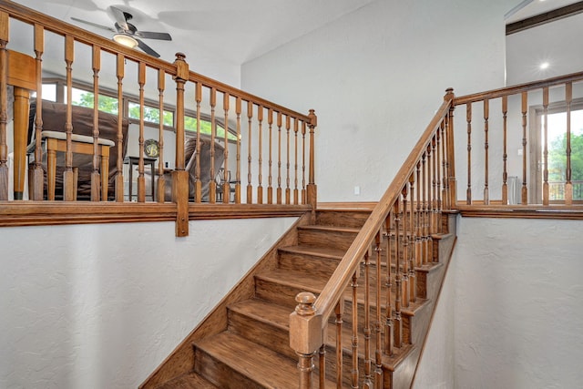 623 E Weaver Rd, Springfield, MO 65810 - staircase with a textured wall and ceiling fan