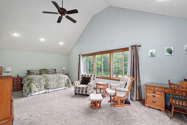 623 E Weaver Rd, Springfield, MO 65810 - bedroom with carpet, high vaulted ceiling, recessed lighting, and ceiling fan