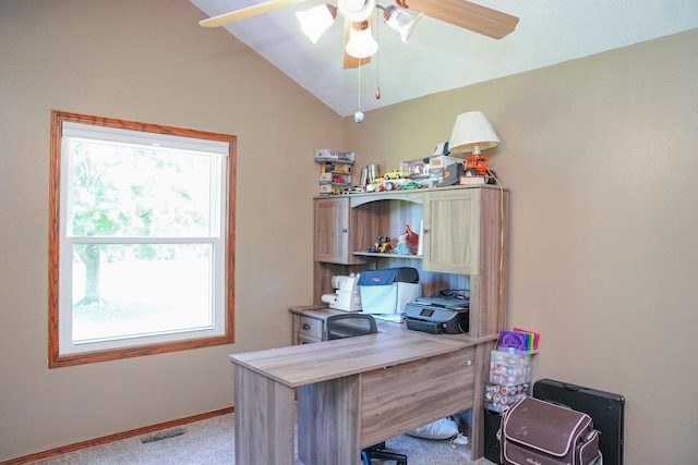 258 State Highway 32, Buffalo, MO 65622 - office area with a ceiling fan, vaulted ceiling, and carpet