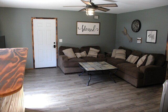2240 Mease Dr, Reeds Spring, MO 65737 - living area with ceiling fan and wood finished floors