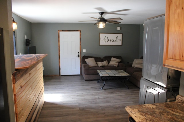 2240 Mease Dr, Reeds Spring, MO 65737 - living room with ceiling fan and dark wood-style floors