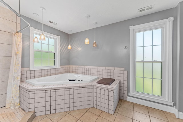 1201 N Broadway Ave, Springfield, MO 65802 - bathroom featuring a bath, tile patterned floors, and tiled shower