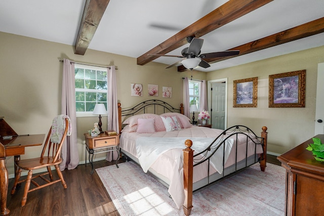 12655 Lawrence Unit 2155, Mount Vernon, MO 65712 - bedroom featuring beamed ceiling, wood finished floors, and a ceiling fan
