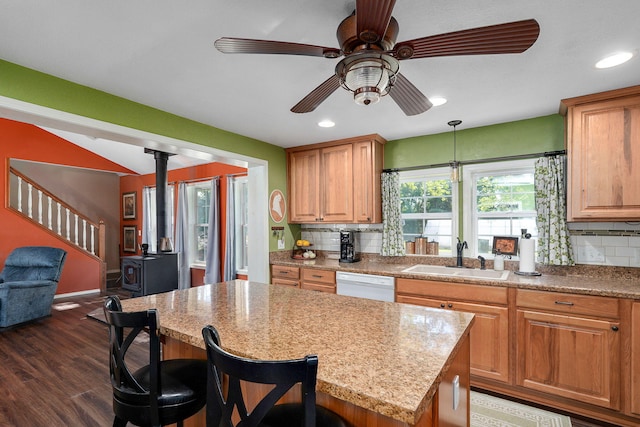 12655 Lawrence Unit 2155, Mount Vernon, MO 65712 - kitchen featuring dishwasher, backsplash, a ceiling fan, a center island, and recessed lighting