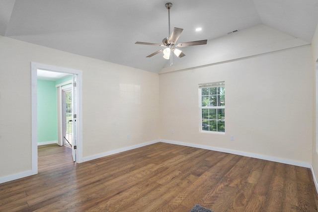 114 N Hobbs St, Miller, MO 65707 - spare room featuring vaulted ceiling, a ceiling fan, plenty of natural light, dark wood finished floors, and recessed lighting