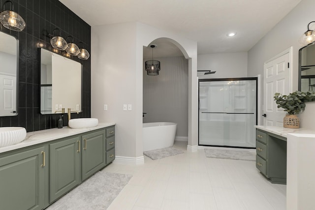 295 Headwaters Dr, Marshfield, MO 65706 - full bathroom with a stall shower, a soaking tub, vanity, and recessed lighting