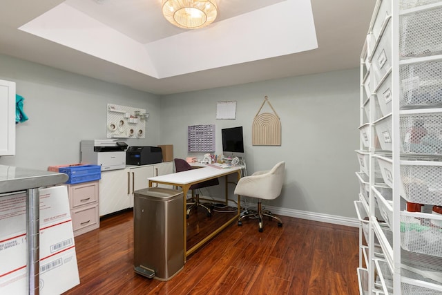 295 Headwaters Dr, Marshfield, MO 65706 - office area with dark wood-type flooring, a tray ceiling, and a skylight