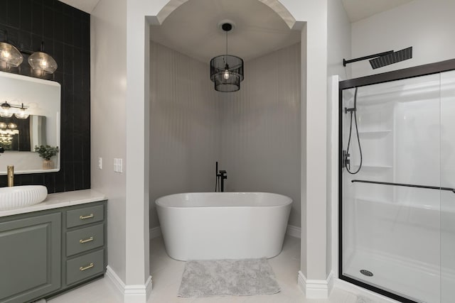 295 Headwaters Dr, Marshfield, MO 65706 - bathroom featuring a shower stall, a soaking tub, and vanity