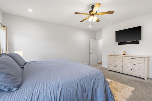 940 E Powers Ct, Nixa, MO 65714 - bedroom with light carpet, ceiling fan, and recessed lighting