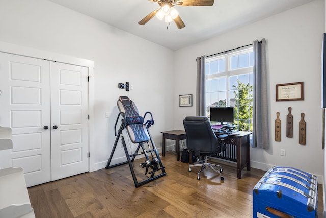 940 E Powers Ct, Nixa, MO 65714 - home office with ceiling fan and wood finished floors
