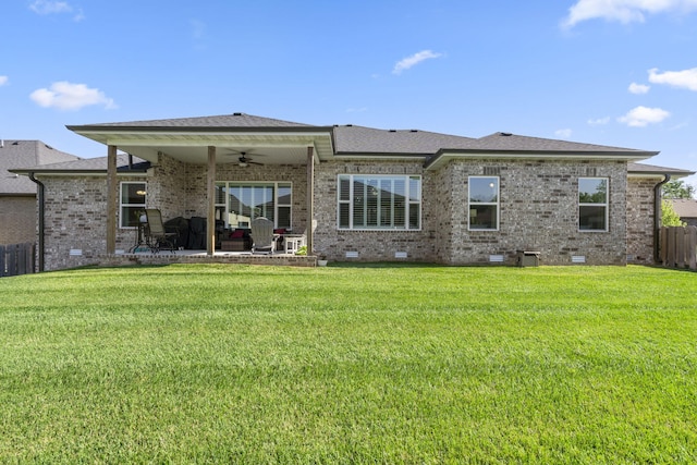 940 E Powers Ct, Nixa, MO 65714 - rear view of property with crawl space, ceiling fan, a patio area, and brick siding