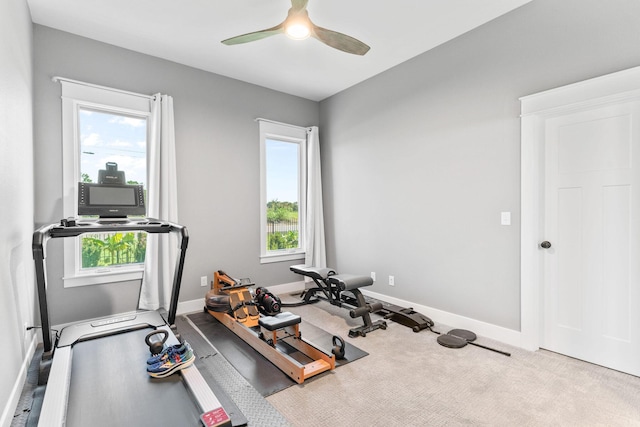 3972 E Dunrobin Dr, Springfield, MO 65809 - exercise room featuring ceiling fan and carpet floors