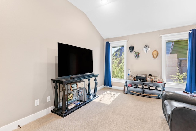 3972 E Dunrobin Dr, Springfield, MO 65809 - carpeted living area featuring lofted ceiling and baseboards