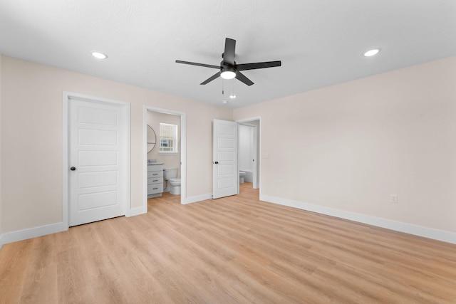 265 Mccann Rd, Powersite, MO 65731 - unfurnished bedroom with light wood-type flooring, recessed lighting, ensuite bathroom, and a ceiling fan