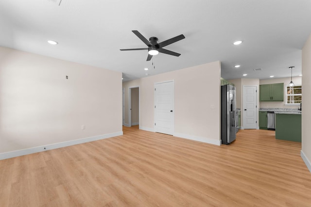 265 Mccann Rd, Powersite, MO 65731 - unfurnished living room with a ceiling fan, light wood-style floors, and recessed lighting