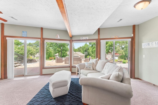 78 Free Bird Ln, Reeds Spring, MO 65737 - carpeted living room featuring a textured ceiling and ceiling fan