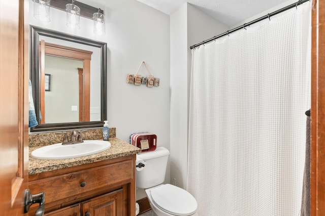 78 Free Bird Ln, Reeds Spring, MO 65737 - bathroom with vanity, a shower with shower curtain, and a textured ceiling