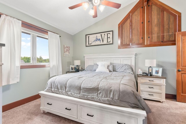 78 Free Bird Ln, Reeds Spring, MO 65737 - bedroom featuring light colored carpet, lofted ceiling, and a ceiling fan