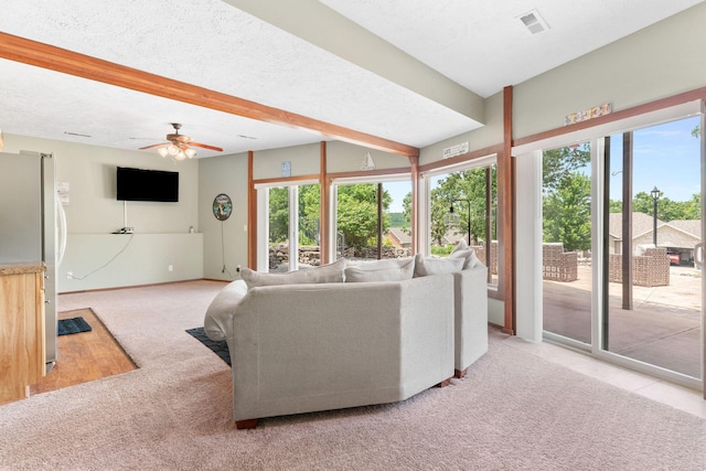 78 Free Bird Ln, Reeds Spring, MO 65737 - living room with light colored carpet, plenty of natural light, and a ceiling fan