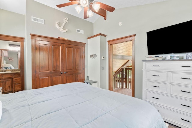 78 Free Bird Ln, Reeds Spring, MO 65737 - bedroom featuring ceiling fan and ensuite bathroom