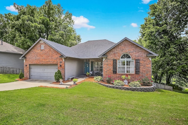 4050 W Page Pl, Springfield, MO 65802 - view of front facade featuring brick siding, an attached garage, driveway, a shingled roof, and covered porch
