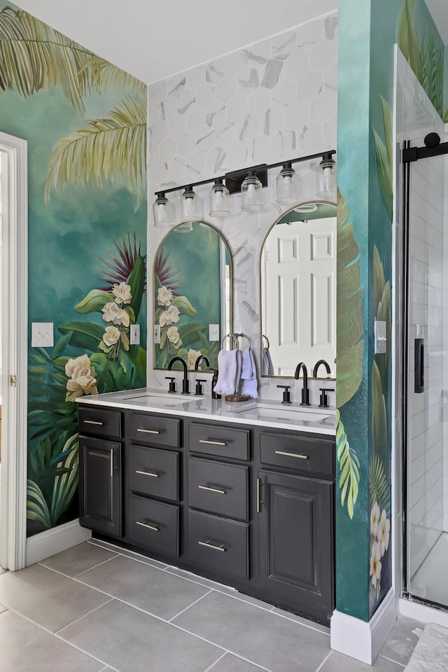 4050 W Page Pl, Springfield, MO 65802 - full bath with double vanity, a shower stall, and tile patterned flooring
