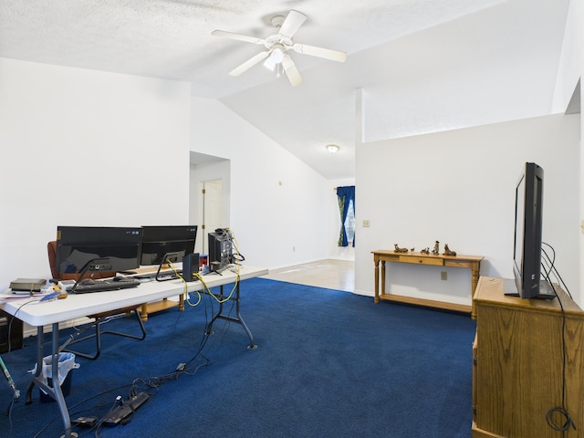 1007 S Walnut St, Harrison, AR 72601 - home office with ceiling fan, lofted ceiling, and carpet