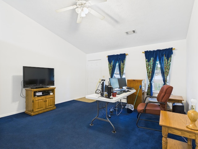 1007 S Walnut St, Harrison, AR 72601 - carpeted home office with lofted ceiling and ceiling fan