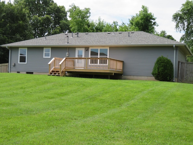 1007 E Parkview St, Ozark, MO 65721 - back of property featuring a wooden deck, roof with shingles, and crawl space