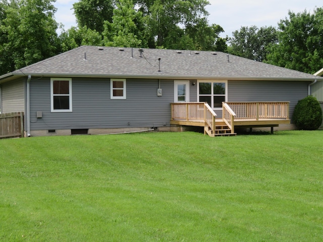 1007 E Parkview St, Ozark, MO 65721 - rear view of house featuring a shingled roof, a deck, and crawl space