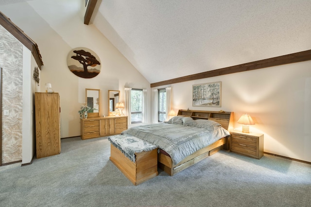 636 Crader Ct, Springfield, MO 65802 - carpeted bedroom featuring beamed ceiling, high vaulted ceiling, and a textured ceiling