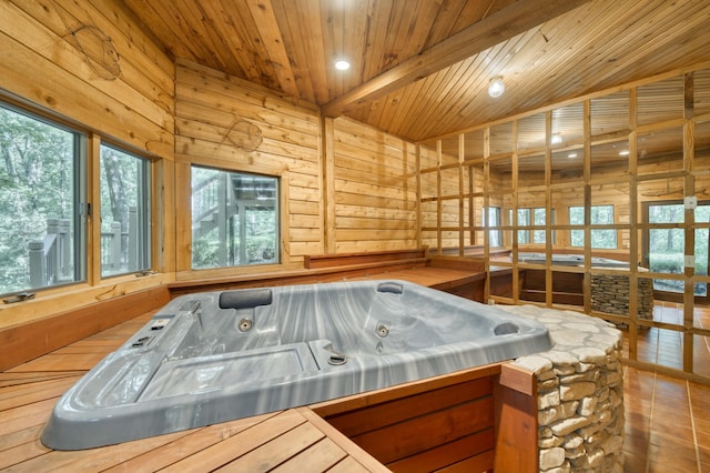 636 Crader Ct, Springfield, MO 65802 - miscellaneous room featuring wooden ceiling, a jacuzzi, wood walls, and recessed lighting
