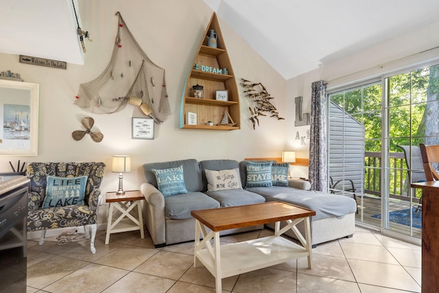 440 Fall Creek Dr Unit 7, Branson, MO 65616 - living area with light tile patterned flooring and lofted ceiling