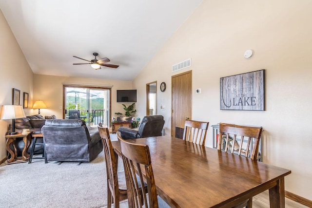 27 Blue Bird Way Unit 5, Branson, MO 65616 - dining area with a ceiling fan, lofted ceiling, and carpet floors