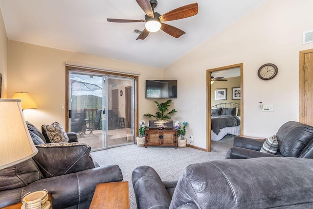 27 Blue Bird Way Unit 5, Branson, MO 65616 - living area featuring a ceiling fan, carpet, and vaulted ceiling