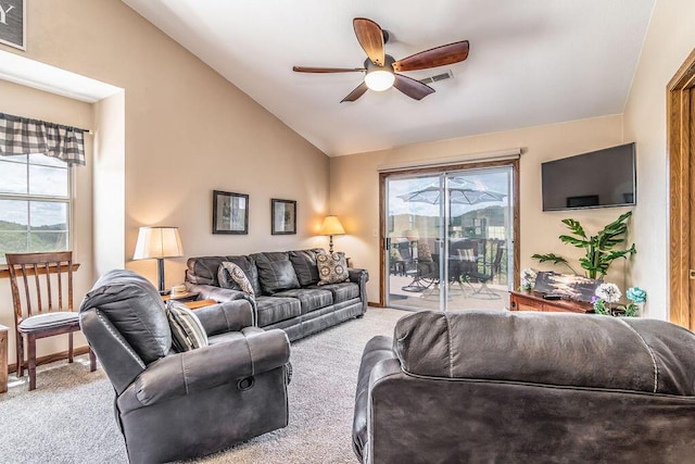 27 Blue Bird Way Unit 5, Branson, MO 65616 - living room with carpet flooring, a ceiling fan, and lofted ceiling