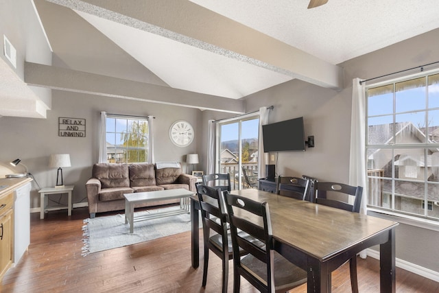 1 Memory Ln Unit 5, Branson, MO 65616 - dining room with vaulted ceiling, healthy amount of natural light, dark wood finished floors, and a ceiling fan