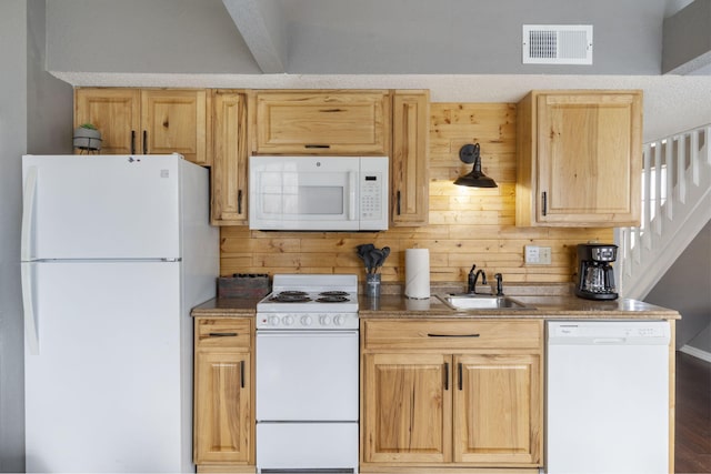 1 Memory Ln Unit 5, Branson, MO 65616 - kitchen with white appliances, light brown cabinetry, wood walls, and wood finished floors