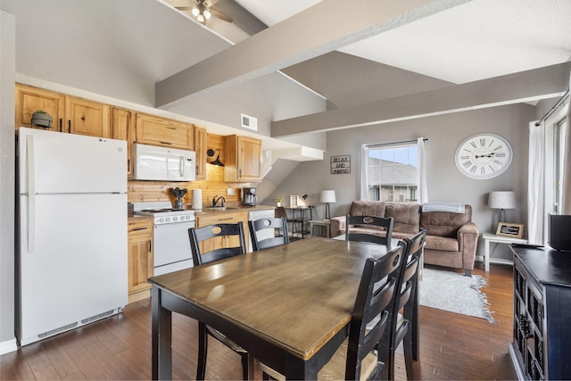 1 Memory Ln Unit 5, Branson, MO 65616 - dining room featuring vaulted ceiling, ceiling fan, and dark wood-style floors