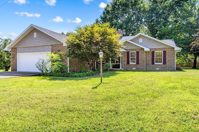 641 N Park Pl, Bolivar, MO 65613 - ranch-style home featuring a chimney, a front yard, concrete driveway, and brick siding