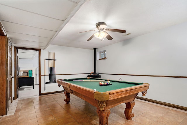 3449 S Woodstock Dr, Springfield, MO 65809 - rec room with a ceiling fan, pool table, and light tile patterned floors