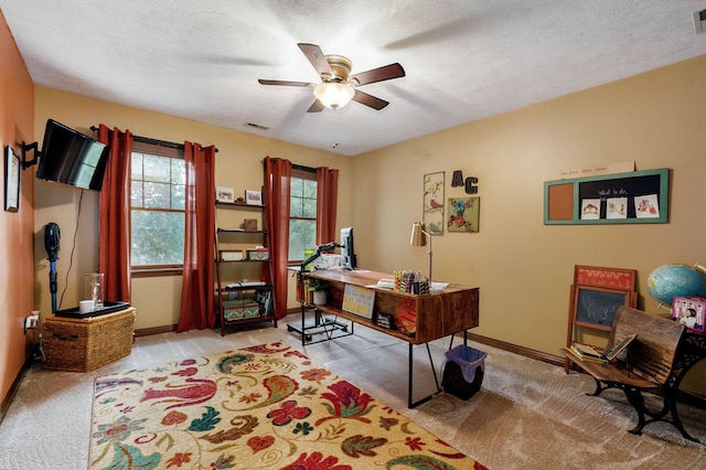 3449 S Woodstock Dr, Springfield, MO 65809 - carpeted office with ceiling fan and a textured ceiling